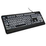 KOPJIPPOM Large Print Backlit Keyboard, USB Wired Computer Keyboard, Full Size Keyboard with White Illuminated LED Compatible for Windows Desktop, Laptop, PC, Gaming, Black