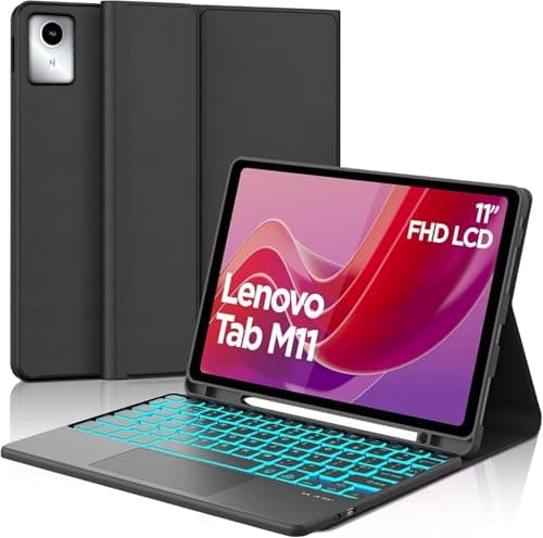 Keyboard Case for Lenovo Tab M11 / K11 LTE 11 Inch 2024,Multi-Touch Trackpad,Magnetically Wireless Detachable Ultra-Thin Keyboard,PU Leather Protective case with Pen Holder,7 Colors Backlight,Black