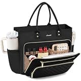 LOVEVOOK Teacher Tote Bag for Women Work, Laptop Bag Work Tote Bag Nurse Bags With Large Cup Holder, Professional Computer Briefcase Business Large Purses Handbag, Diaper Bag Mother Gift, Black