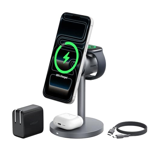 3 in 1 Magnetic Charging Station for Apple: Qi2 Certified 15W MagSafe Wireless Charger Stand, Nightstand & Desktop Phone Charger Dock for iPhone 17 Pro, Apple Watch, AirPods(30W PD Charger Included)
