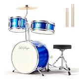 LeSage Kids Drum Set, 14 inch 3-Piece Drum Set for Beginners Junior Drums Set with Adjustable Throne, Two Pairs of Drumsticks, Cymbal, Pedal,Tom Snare Bass, Starter Drum Kit for Children, Blue