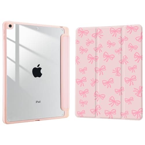 Joyland Pink Bow Pattern for iPad Air 5th/4th Generation 10.9 Inch 2022/2020,Built-in Pencil Holder with Shockproof Cover Clear Transparent Back Shell Auto Wake/Sleep,Pink