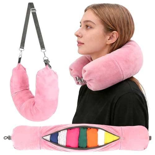 1-Pack Stuffable Travel Pillow for Extra Luggage - Velvet Airplane Travel Neck Pillow - Multifunctional Neck Pillowcas with Adjustable Size - Sleeping Rest Cushion Travel Essentials for Women Girls
