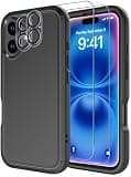 Diverbox for iPhone 16 Case [Shockproof] [Dropproof] [Tempered Glass Screen Protector + Camera Protectors] Heavy Duty Protection Phone Case Cover for Apple iPhone 16 (Black)