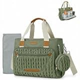 FHELAD Diaper Bag Tote for Women, Baby Bag with 15.6 Inch Laptop Compartment, with Insulated Pocket for Toddler & Newborn (Sage Green)