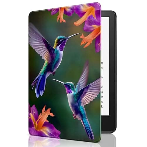 CAPAUNVDA Case for 6" Kindle 10th Gen 2019 Released,Ultra Slim Leather Stand Cover with Auto Sleep/Wake for Kindle 10th 2019,Hummingbird Flowers