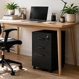FUREKAEE 3 Drawer Lockable Rolling File Cabinet, Heavy Duty Under Desk Mobile Storage Cabinet with Wheels, Vertical Printer Stand Fits A4 Letter Legal Hanging Files for Home Office (Black)