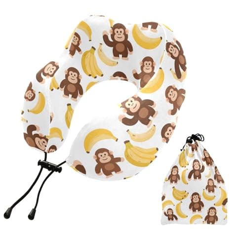 ZOEO Travel Pillow for Neck Head, Monkey Banana Pattern Memory Foam Padding Sleeping Airplane Trains Cars Camping Office