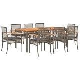 Makastle 9 Piece Patio Dining Set, Gray, 70.9" x 35.4" x 29.5", PE Rattan with Cushions, Rectangular, Assembly Required