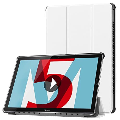 Maeco Huawei MediaPad M5 10.8 Tablet Case, Slim Trifold Stand [with Sleep/Wake Function] Smart Cover Hard Back Case for Huawei MediaPad M5 10.8 inch 2018 CMR-AL09/CNR-W09 - White