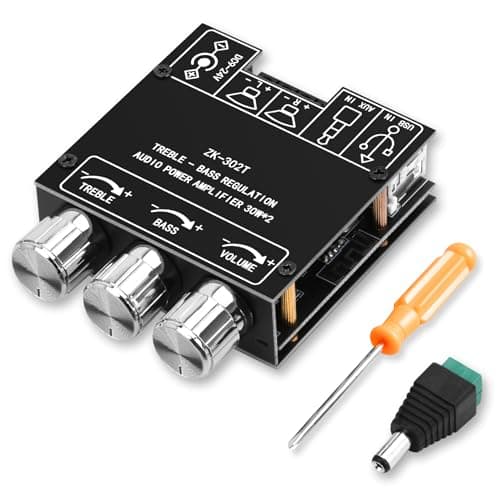 Daakro ZK-302T Bluetooth 5.3 Amplifier Board,30W+30W 2.0 Channel Amp Board with Treble and Bass Control,DC 9-24V, BT/USB/AUX Inputs, Audio Amp Board for Home DIY Wireless Speakers, Password Free