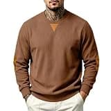 Auwer Mens Corduroy Pullover Sweatshirts Long Sleeve Fall Tops Outdoor Hiking Running Streetwear Shirt with Patch