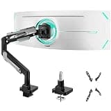 ARES WING Heavy Duty Single Monitor Arm - Gas Spring Aluminum Monitor Mount for 24"-57" Ultrawide Screens up to 66 lbs with Clamp/Grommet Desk Mount, 75/100/200 Vesa Mount, Black