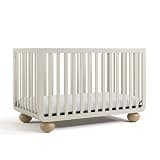 Storkcraft Amalfi 5-in-1 Convertible Crib with Toddler Guardrail – GREENGUARD Gold Certified, Conversion Kit Included, Fits Baby Crib Mattress, Converts to Full Bed (Frosted Oat and Driftwood)
