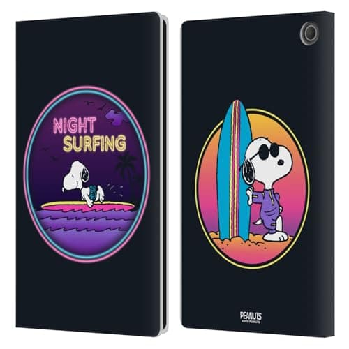 Head Case Designs Officially Licensed Peanuts Night Surfer Snoopy Aloha Disco Leather Wallet Case Compatible with Amazon Fire Max 11 2023