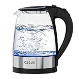 AZEUS 1500W Fast Boil Electric Water Kettle, 1.8L Large Capacity with Auto Shut-Off and Boil-Dry Protection, BPA-Free Borosilicate Glass &Stainless Steel