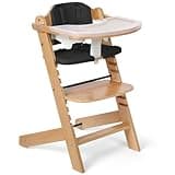 Cowiewie 3-in-1 Convertible Natural Wooden High Chair for Babies & Toddlers 3-Tier Remove & 2 Adjustable Wood Tray & 8 Levels Adjustable, 2 Waterproof Cozy Cushions (Black)