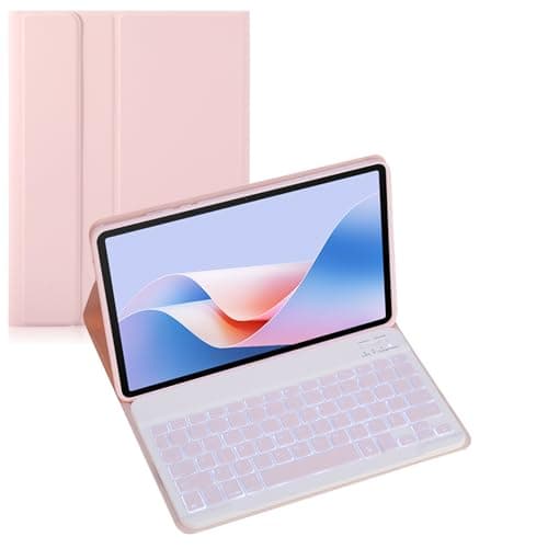 Keyboard Case for Lenovo Xiaoxin Pad 11inch 2025 Tablet, Wireless Bluetooth Keyboard, Soft Silicone Edge Protective Case with Stand, 2025 New Model (Pink,Backlit)