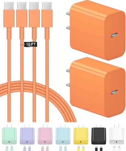 iPhone 17 16 15 Charger Fast Charging USB C Charger Block 2-Pack Type C Chargers iPhone 17 Chargers 10FT Cord for iPhone 17/17 Plus/17 Pro/17 Pro Max/16/16 Plus/16 Pro/16 Pro Max/15/15 Pro Max(Orange)