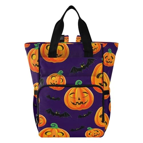 VEKELEE Halloween Pumpkin and Bat Diaper Bag Backpack Large Travel Baby Diaper Bag with Stroller Straps Unisex Travel Essential