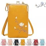 JUKOOE Women's Crossbody Bag with Phone Pocket, Travel Crossbody Bag with Card Slots Leather Mini Wallet (Yellow)