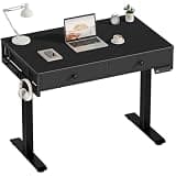 KLUVIS Black Adjustable Desk with Storage, 39 Inch Small Black Desk with Drawers, Small Space Stand Up Computer Desks for Home Office Bedroom, Sit Stand Work Desks for Walking Pad