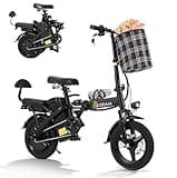 Mdeam Foldable Electric Bike,500W Motor Compact Adults Commute Ebike 20 MPH Max Speed,30+ Miles Folding Electric Bicycle with Passenger Seat,14" Mini E-Bike 2 Seater for Adults/Teens