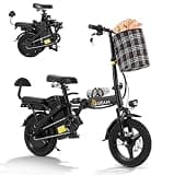 Mdeam Foldable Electric Bike,500W Motor Compact Adults Commute Ebike 20 MPH Max Speed,30+ Miles Folding Electric Bicycle with Passenger Seat,14" Mini E-Bike 2 Seater for Adults/Teens