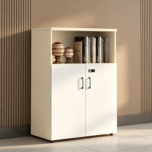 HSHBDDM File Cabinet with Password Lock, Wood Lateral Filing Cabinet for Letter/A4 Files, 3 Drawer with Door, Printer Stand with Open Shelves for Home Office