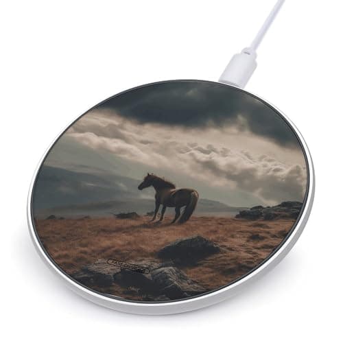 Horse Grazing Anti-Slip Wireless Charger 10W Fast Charging Pad with Indicator Slim & Portable Equipped with 1M Data Cable Ideal for Desk & Bedside Case Compatible
