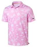 Obla Mens Golf Polo Shirts Short Sleeve Dry Fit Casual Print Collared Golf Shirts Wicking for Men(Pink Coconut Beach_XXL)