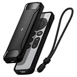 Spigen Rugged Armor Designed for Apple TV 4K 2021/2022 Siri Remote Case Cover with Shockproof Magnetic Technology and Wrist Strap (Metal Plate and Magnetic Included) - Black