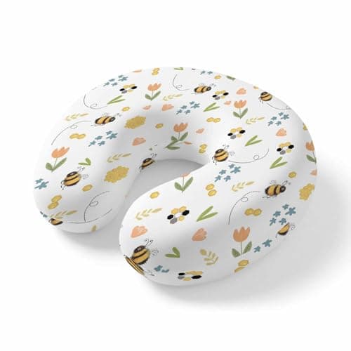 VXVKT FSEAE Spring Tulips Flower Bees Honeycombs Travel Pillow,U Shaped Ergonomic Neck Pillows Summer Floral Memory Foam Portable Neck and Head Support Cushion for Airplane Car Home Office Sleeping