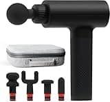 Sharper Image Powerboost Deep Tissue Percussion Massage Gun [2026 Version] - Handheld Massager| 6 Speeds| 5 Attachments| Carrying Case| Full Body Muscle Recovery & Pain Relief| Gift for Men & Women