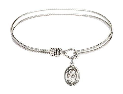 Bonyak Jewelry 6 1/4 inch Oval Eye Hook Bangle Bracelet w/St. Monica in Sterling Silver