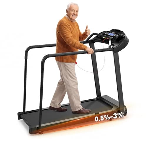 OBENSKY Treadmills for Home with Long Handles for Balance, Joint-Friendly Shock Absorption, Smart APP & Heart Rate Monitor,