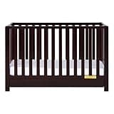 Pemberly Row 4-in-1 Convertible Crib with Drawer, New Zealand Pine Wood, Espresso Finish, 3-Position Adjustable Mattress Support, Modern Nursery Furniture, Converts to Toddler Bed, Daybed, Full-Size
