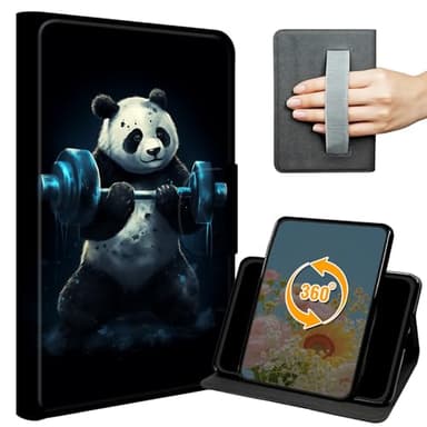 Case for iPad mini 7 (A17 Pro, 7th Generation) 2024 /Mini 6 (6th Gen) 8.3 Inch Slim PU Leather 360 Degree Rotating Adjustable Stand Smart Cover with Hand Strap, Auto Wake/Sleep,Art Panda Exercise