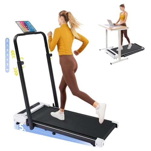 Walking Pad Treadmill with Incline, 2 in 1 Foldable Treadmills with Adjustable Height Handle Bar for Home Small Office, 350lbs Portable Compact Under Desk Treadmill with Magnetic Remote Control, White