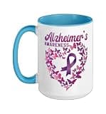 Alzheimer's Dementia Awareness Support Butterfly Heart Ceramic Mug, Blue/White, 15oz