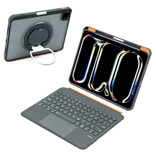 Dolpking Magnetic Keyboard for iPad Pro 11 inch (M5,2025,M4,2024), Detachable Keyboard Cover with 360° Rotate Stand & Pencil Holder, 7 Colors Backlit & Precision Trackpad - Gray