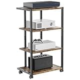 Aquzee AV Media Stand with Wheels, 4-Tier Game Console Shelf, Rolling Media Cart for Small Space, Stereo Racks and Stands, Ideal for Record Player, Game Console, DVD Player, and Projector, Wood