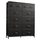 WLIVE 12 Drawer Tall Black Fabric Dresser Bedroom Storage Chestl