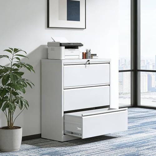 3 Drawer Lateral File Cabinet, 35.4 Inch Wide Metal Filing Cabinet, Locking Heavy Duty File Cabinet for Home Office, Anti-Tip Safety Interlock, Vertical Storage for Letter/Legal/A4 Files, White