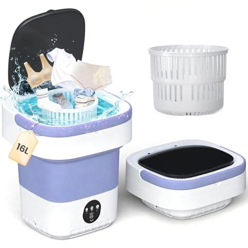 Portable Washing Machine - 16L Mini Foldable Washer with Spin Basket, 3 Cleaning Modes & Deep Cleaning for Small Clothes, Collapsible Laundry for Apartment, Home, Hotel and Travel (Purple)