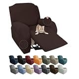 JIVINER 4-Piece Recliner Chair Covers Stretch Jacquard Chair Covers for Reclining Chair Recliner Slipcovers for Living Room Soft Recliner Protector with Pocket (Recliner,Dark Coffee)