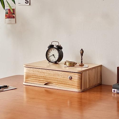 EliteBloom Desktop File Cabinet - Desktop Organizer Storage Box, Desktop Drawer Cabinet with Lock, 1/2/3/4 Tier Wooden Flat File Cabinet Storage, Desktop Storage Cabinet/Data Cabinet (B 1 Drawer)