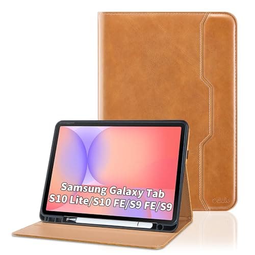 Case for Samsung Galaxy Tab S10 Lite/ S10 FE/ S9 FE 10.9 Inch/ S9 11 Inch, PU Leather Folio Case with S Pen Holder and Pocket, Auto Wake/Sleep Smart Tablet Cover, Orange