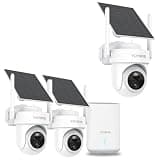 YOYIRYB 3-Camera 4K Solar Security System: 2-Camera Kit + Add-On Camera, Ethernet Base Station, No Subscription, 64GB Local Storage, Color Night Vision