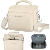 K&F CONCEPT Camera Sling Bag Small Crossbody Camera Case DSLR/SLR/Cute Compact Shoulder Photography Bags for Photographers-Beige